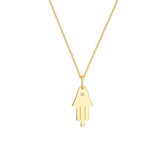 14K Yellow Gold Hamsa Diamond Pendant, 18mm