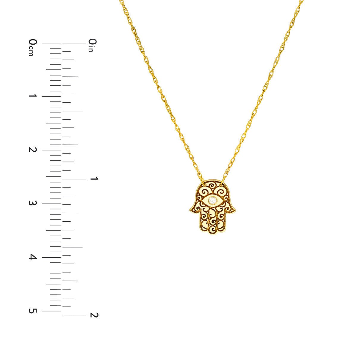 14K Yellow Gold Hamsa Hand Diamond Adjustable Necklace, 16"-18"