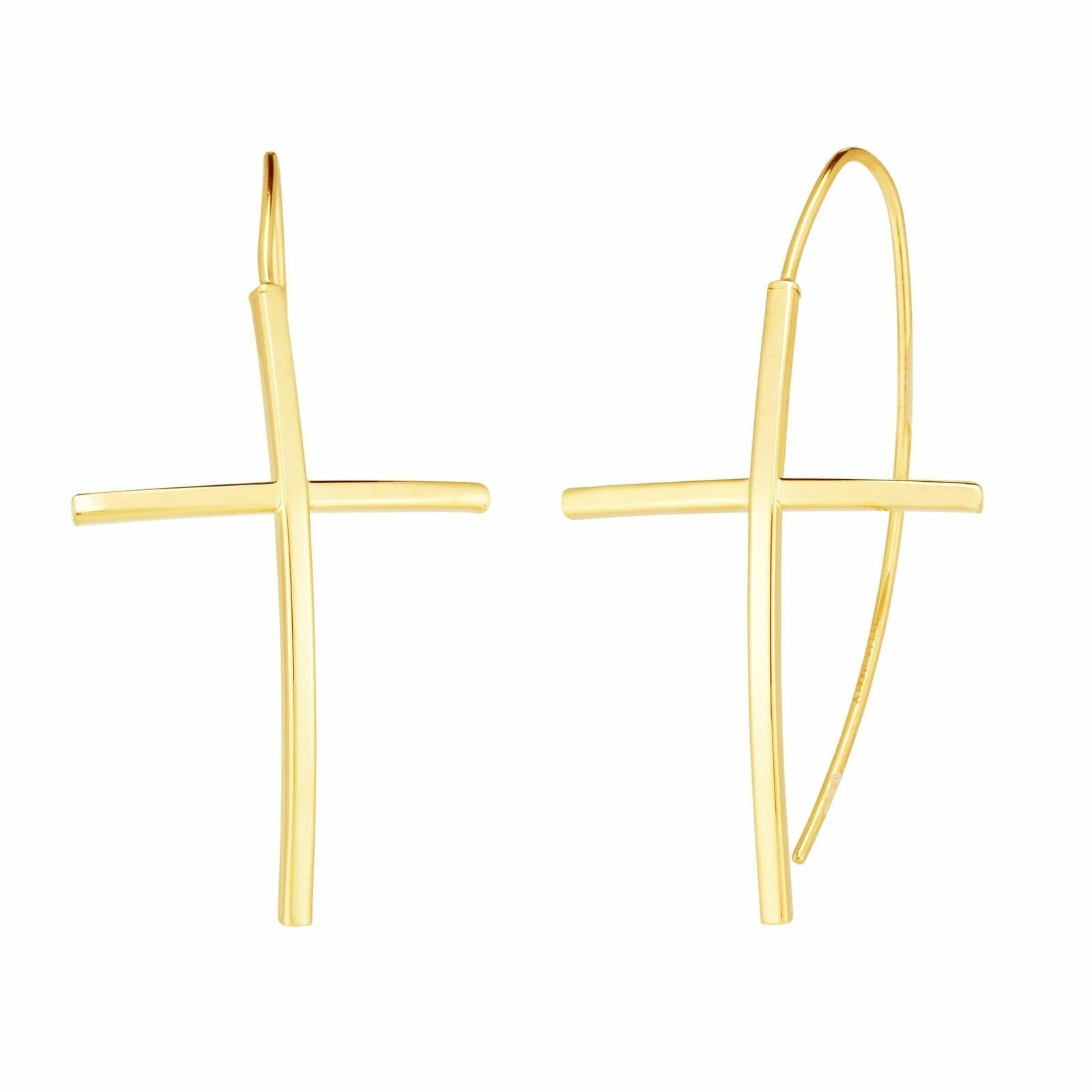 14K Yellow Gold Hanging Cross Charm Earrings