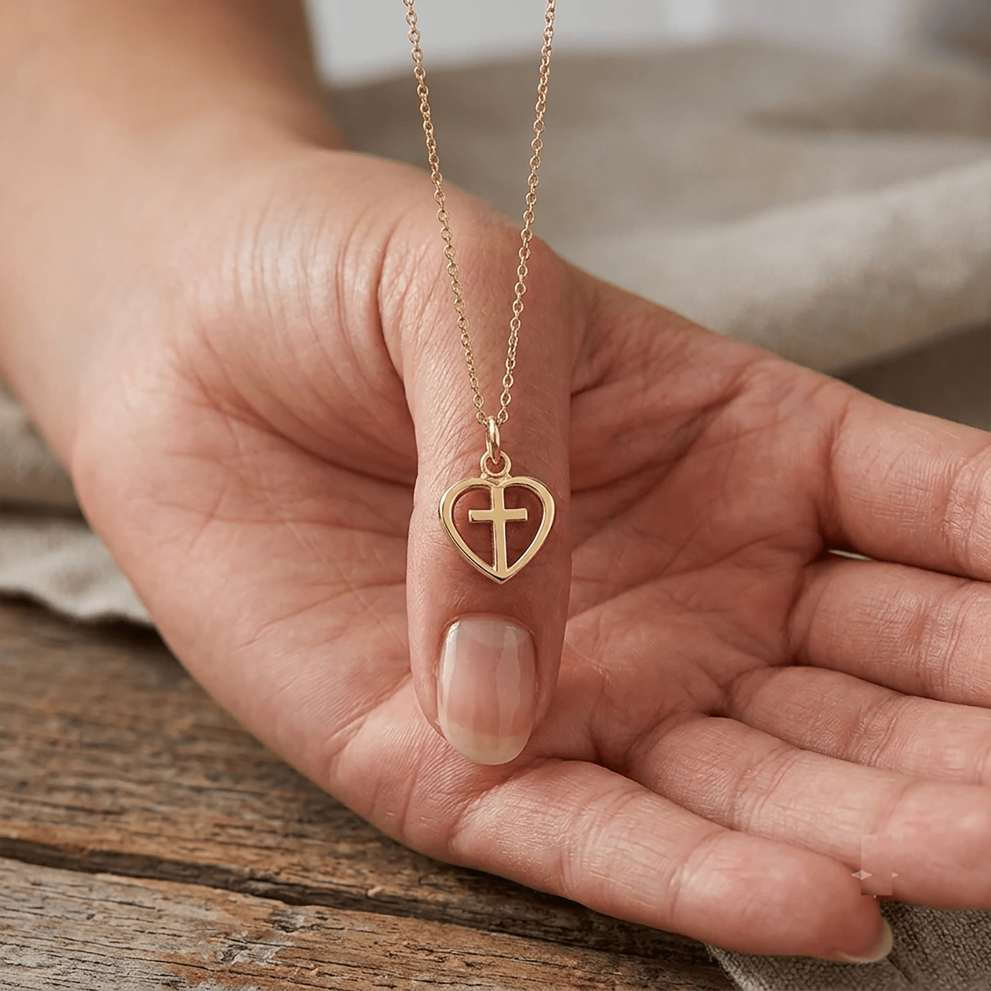 14K Yellow Gold Heart and Cross Charm Pendant
