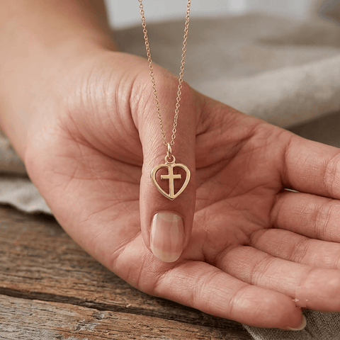 14K Yellow Gold Heart and Cross Charm Pendant