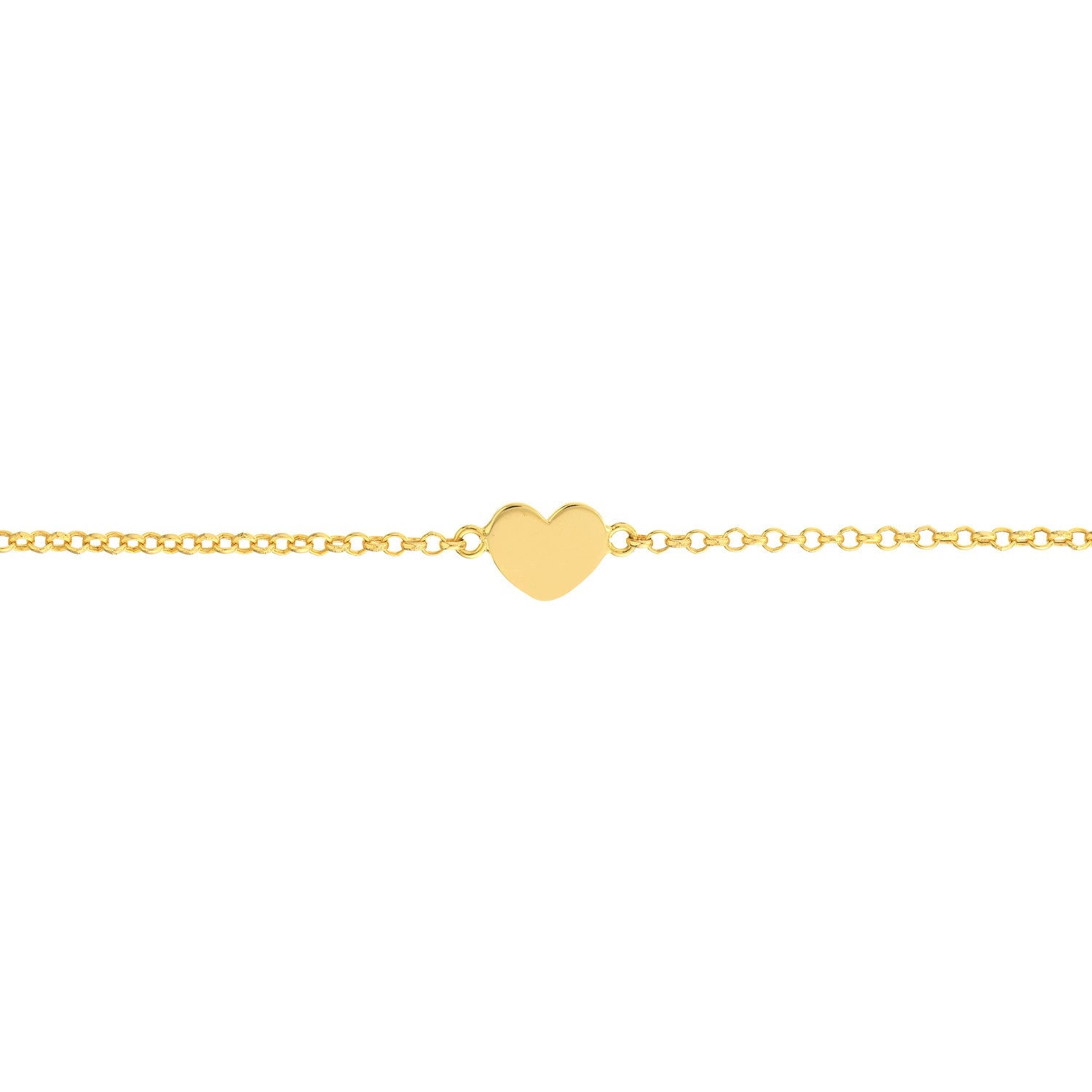 14k Yellow Gold Heart Anklet, 10 Inch Chain Length, Dainty Rolo Link