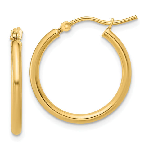 14k Yellow Gold High Polish Hoop Earrings, 2x20mm