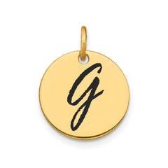 14K Yellow Gold High Polished Black Enamel Initial Disk Pendant 15mm