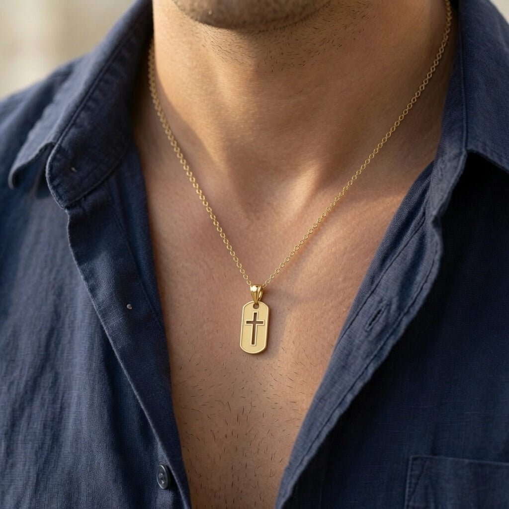 14k Yellow Gold High Polished Cross Cut-out Pendant Dog Tag