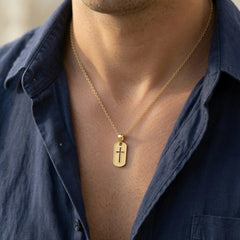 14k Yellow Gold High Polished Cross Cut-out Pendant Dog Tag