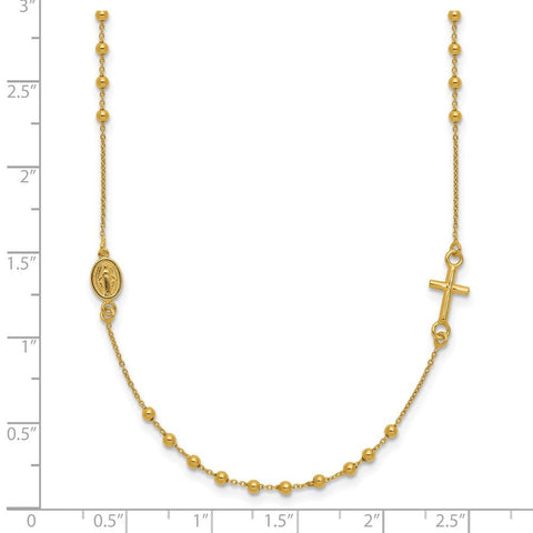 14k Yellow Gold High Polished Cross Rosary 18 inch Necklace