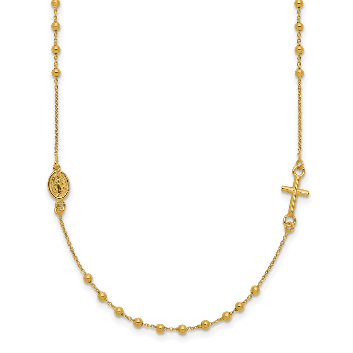 14k Yellow Gold High Polished Cross Rosary 18 inch Necklace