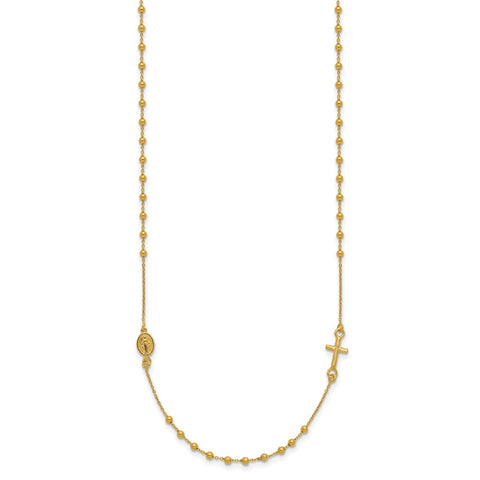 14k Yellow Gold High Polished Cross Rosary 18 inch Necklace