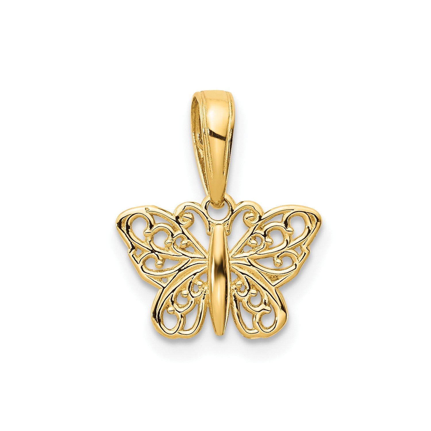 14k Yellow Gold High Polished Filigree Butterfly Pendant,8x12mm