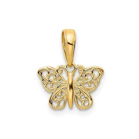 14k Yellow Gold High Polished Filigree Butterfly Pendant,8x12mm