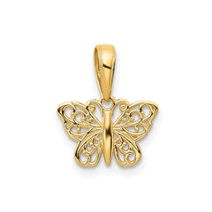 14k Yellow Gold High Polished Filigree Butterfly Pendant,8x12mm