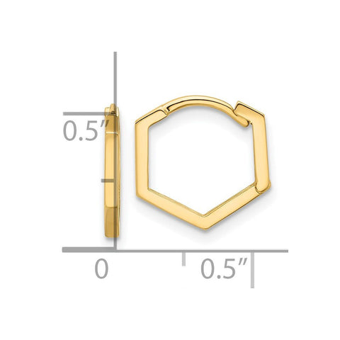 14K Yellow Gold High Polished Geometric Hoop Earrings, 13mm
