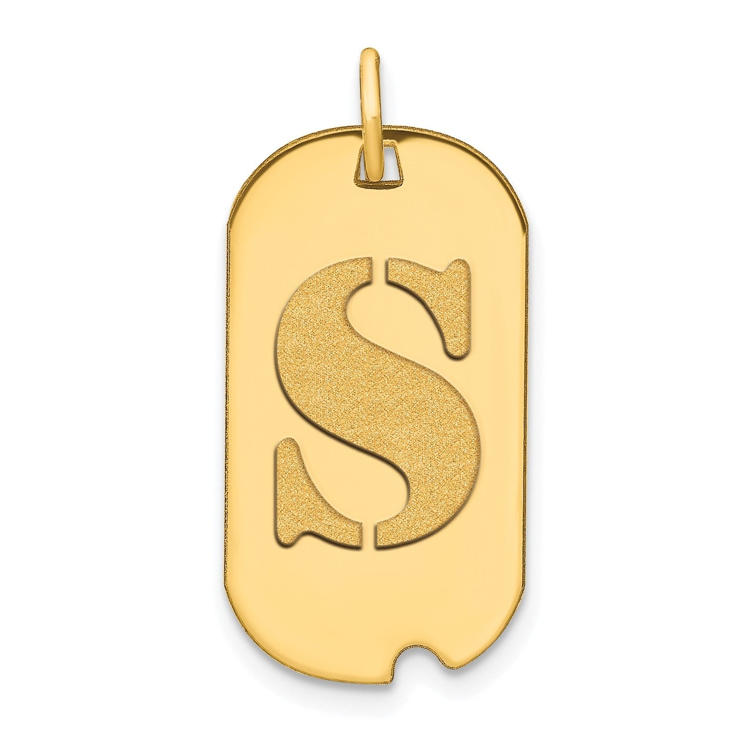 14k Yellow Gold High Polished Letter Initial Dog Tag Pendant,24x14mm
