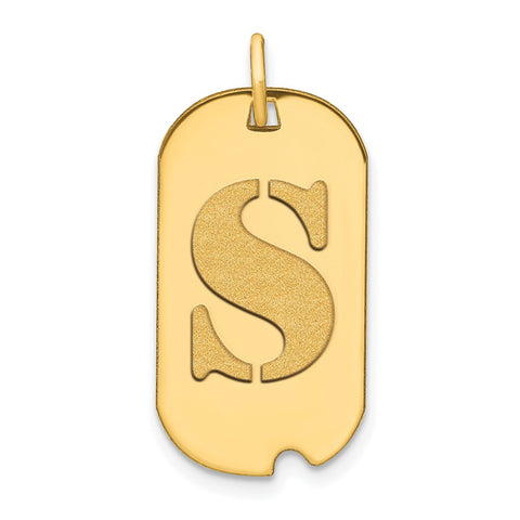 14k Yellow Gold High Polished Letter Initial Dog Tag Pendant,24x14mm