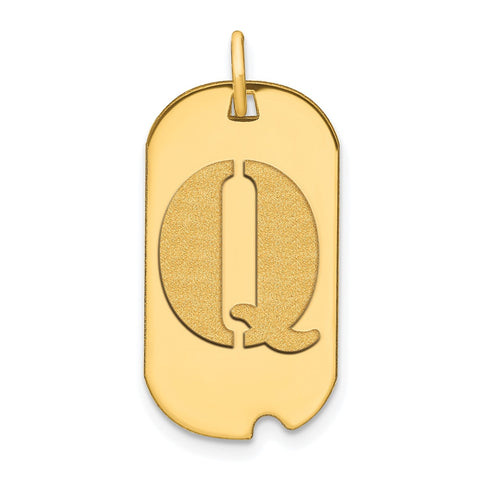 14k Yellow Gold High Polished Letter Initial Dog Tag Pendant,24x14mm