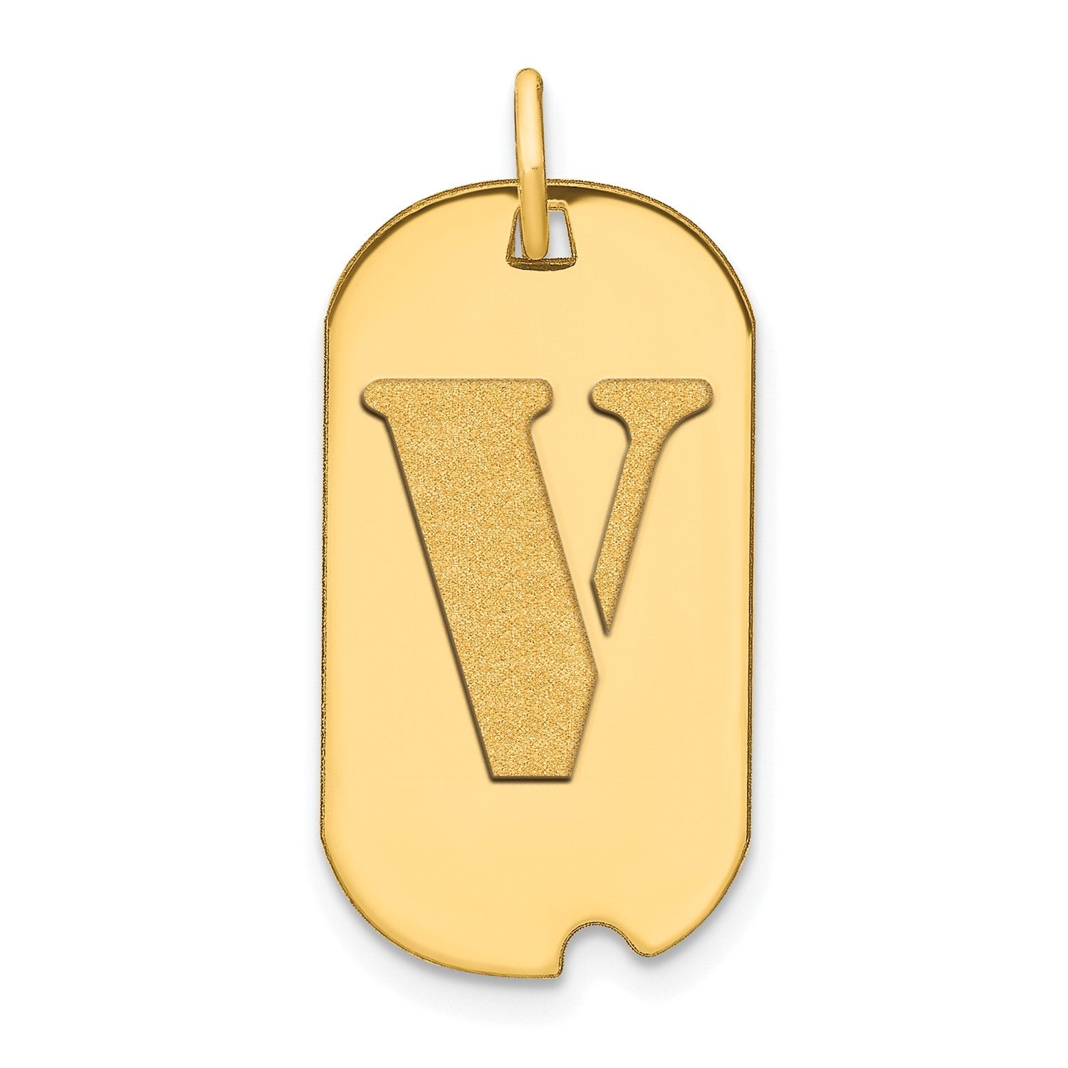14k Yellow Gold High Polished Letter Initial Dog Tag Pendant,24x14mm