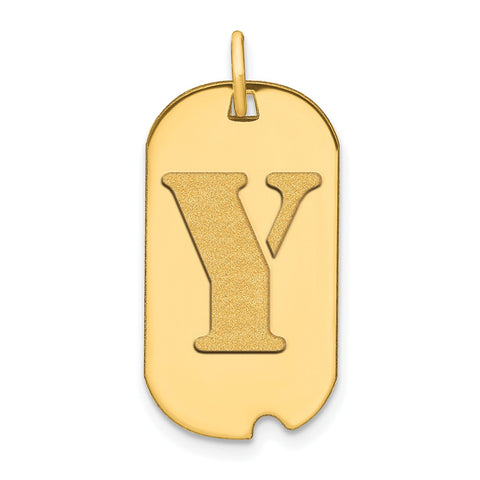 14k Yellow Gold High Polished Letter Initial Dog Tag Pendant,24x14mm