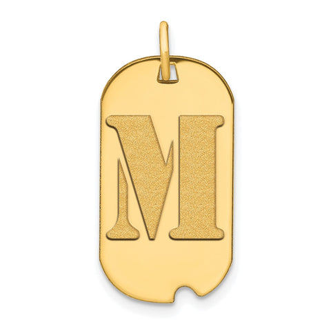 14k Yellow Gold High Polished Letter Initial Dog Tag Pendant,24x14mm