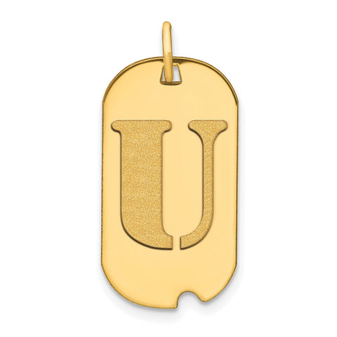 14k Yellow Gold High Polished Letter Initial Dog Tag Pendant,24x14mm