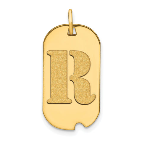14k Yellow Gold High Polished Letter Initial Dog Tag Pendant,24x14mm