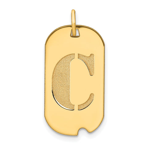 14k Yellow Gold High Polished Letter Initial Dog Tag Pendant,24x14mm
