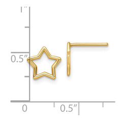 14k Yellow Gold High Polished Open Star Stud Post Earrings,9x9mm