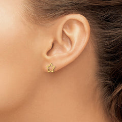 14k Yellow Gold High Polished Open Star Stud Post Earrings,9x9mm