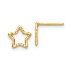 14k Yellow Gold High Polished Open Star Stud Post Earrings,9x9mm