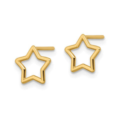 14k Yellow Gold High Polished Open Star Stud Post Earrings,9x9mm