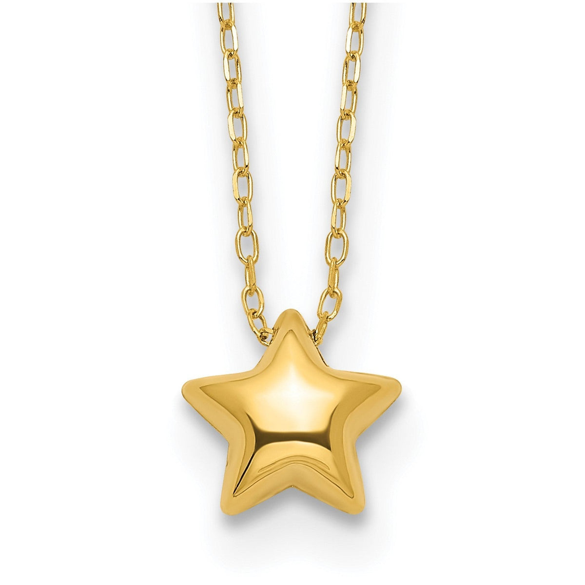 14k Yellow Gold High Polished Puffed Star Pendant Necklace, 16.5 Inches
