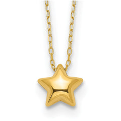 14k Yellow Gold High Polished Puffed Star Pendant Necklace, 16.5 Inches