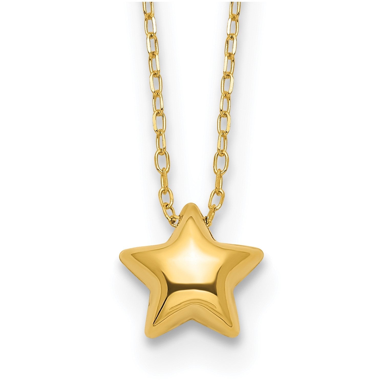 14k Yellow Gold High Polished Puffed Star Pendant Necklace, 16.5 Inches