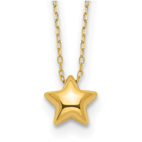 14k Yellow Gold High Polished Puffed Star Pendant Necklace, 16.5 Inches