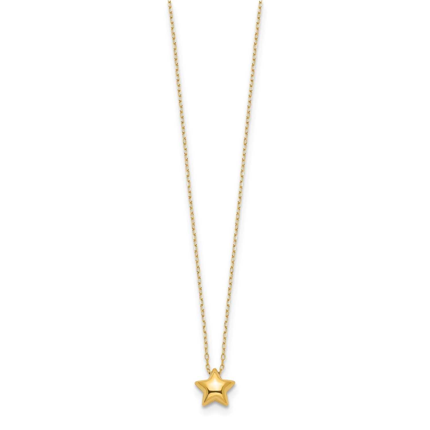 14k Yellow Gold High Polished Puffed Star Pendant Necklace, 16.5 Inches