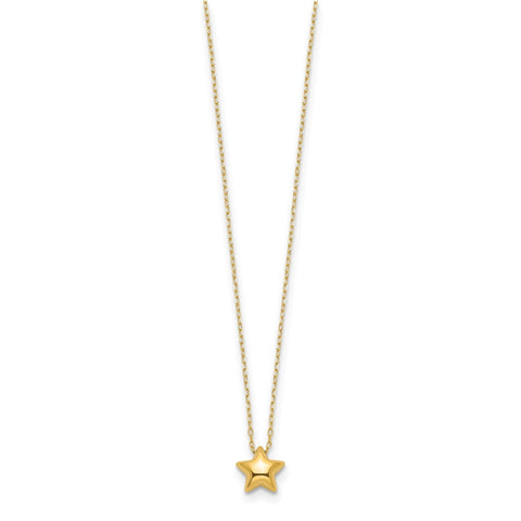 14k Yellow Gold High Polished Puffed Star Pendant Necklace, 16.5 Inches