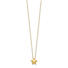 14k Yellow Gold High Polished Puffed Star Pendant Necklace, 16.5 Inches