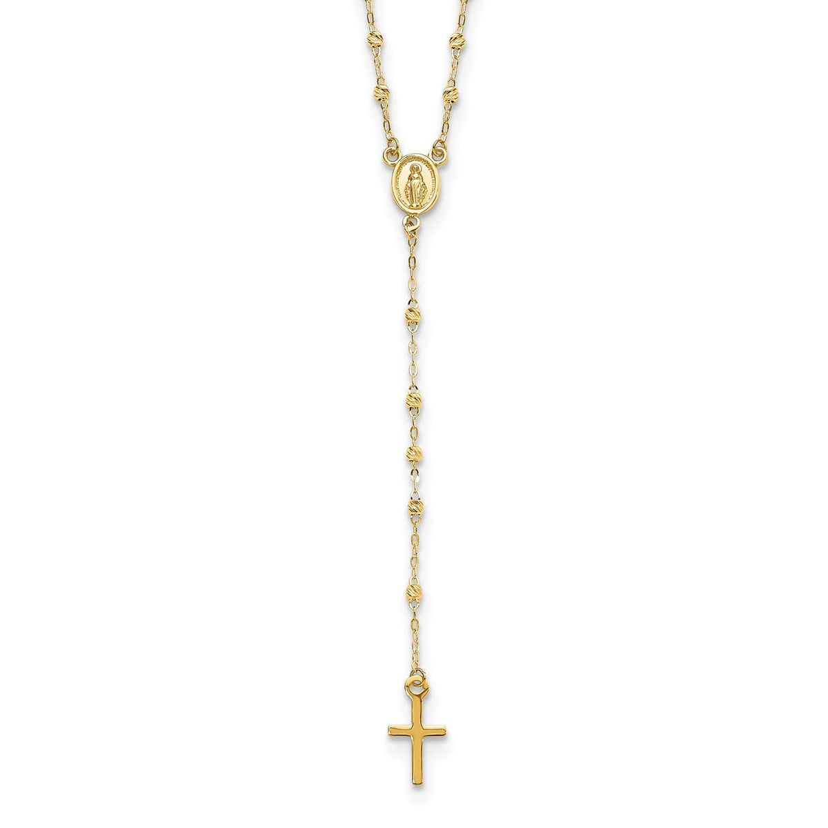 14k Yellow Gold High Polished Rosary Pendant Necklace, 17 to 20 Adjustable - JewelryAffairs