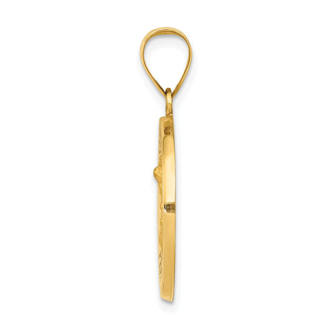 14k Yellow Gold High Polished St Michael Medal Pendant, 21mm