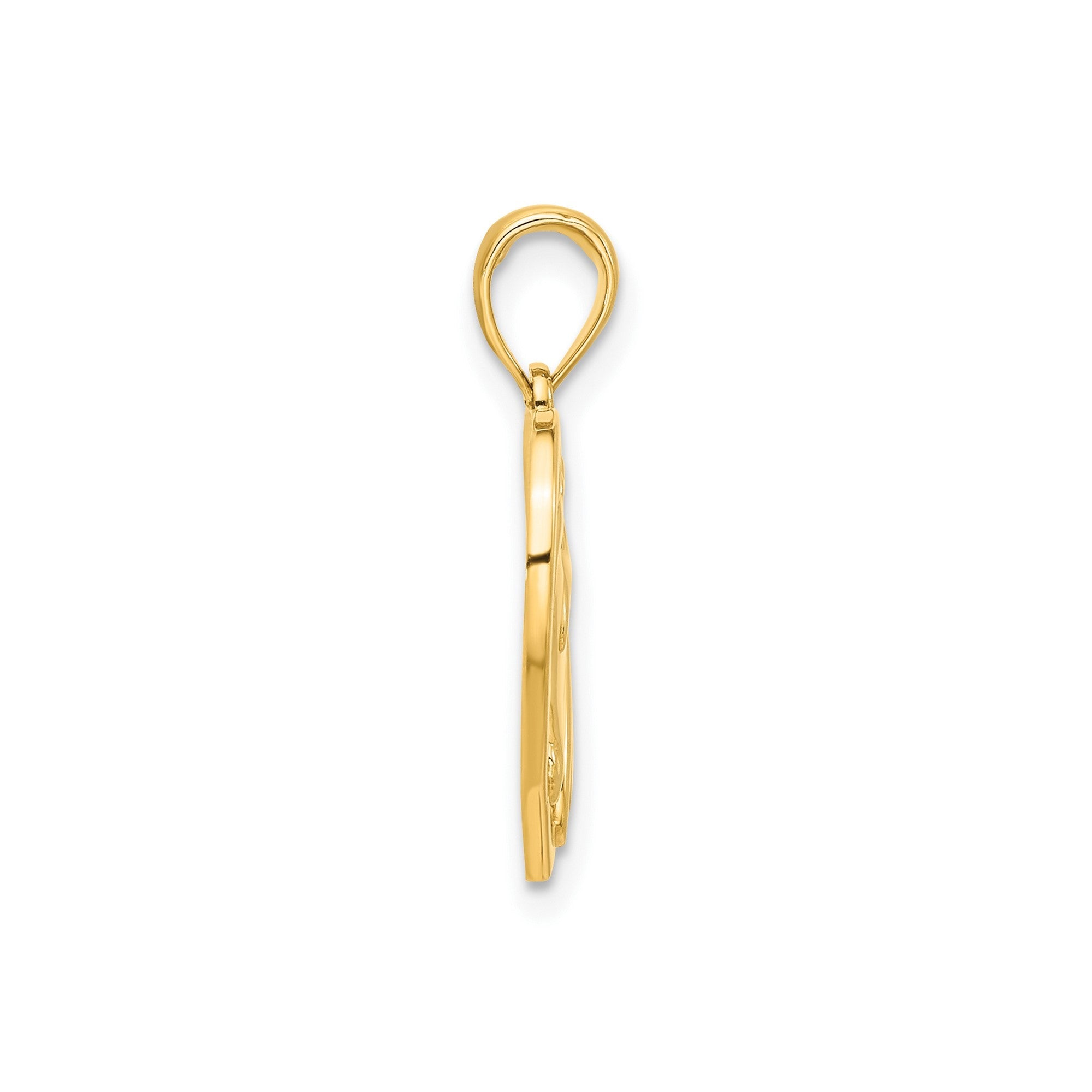 14k Yellow Gold Horse Head And Heart Pendant, 22x15mm