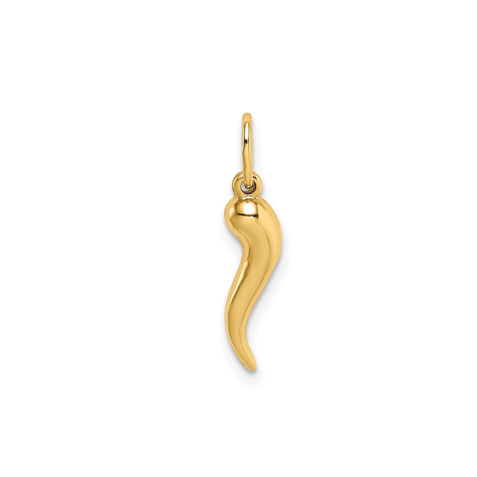14k Yellow Gold Italian Horn Charm Pendant, 15mm - JewelryAffairs