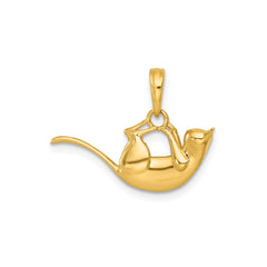 14k Yellow Gold Kitty Cat Hanging Charm Pendant, 22x17mm