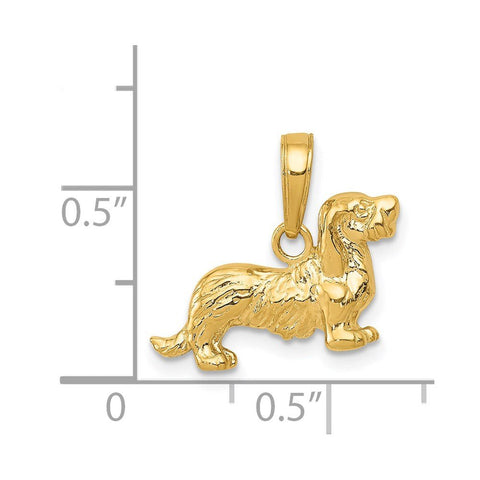 14k Yellow Gold Long-Haired Dachshund Dog Pendant Charm, 14x17mm