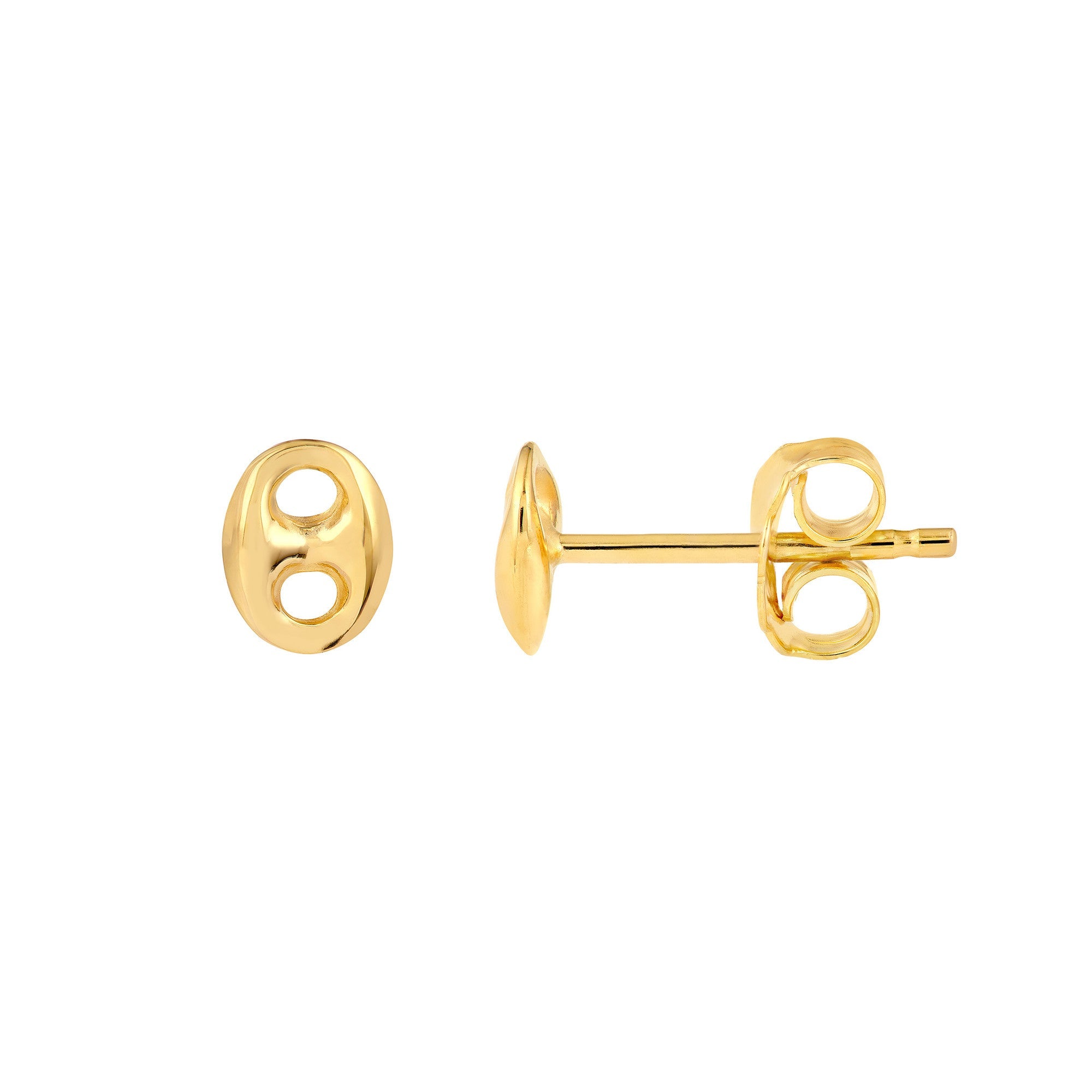 14K Yellow Gold Mariner Link Button Stud Earrings. 7mm