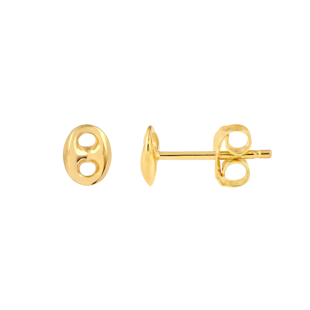 14K Yellow Gold Mariner Link Button Stud Earrings. 7mm