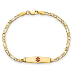 14k Yellow Gold Medical Red Enamel Cross Figaro Alert ID Bracelet