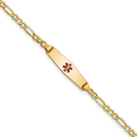 14k Yellow Gold Medical Red Enamel Cross Figaro Alert ID Bracelet