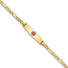 14k Yellow Gold Medical Red Enamel Cross Figaro Alert ID Bracelet