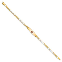 14k Yellow Gold Medical Red Enamel Cross Figaro Alert ID Bracelet
