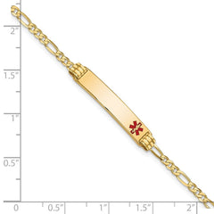 14k Yellow Gold Medical Red Enamel Cross Figaro Alert ID Bracelet